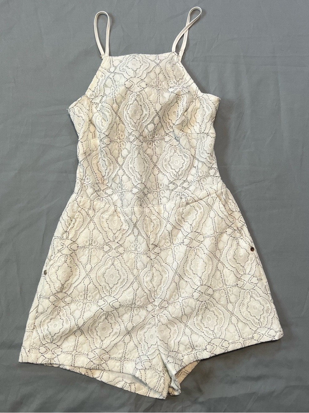 bebe White Lace-Pattern Mini Romper